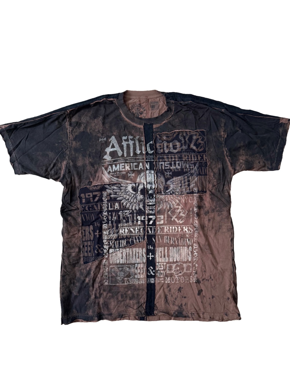 Affliction Men's XL Graphic Short-Sleeve Tee in Distressed Brown and Black